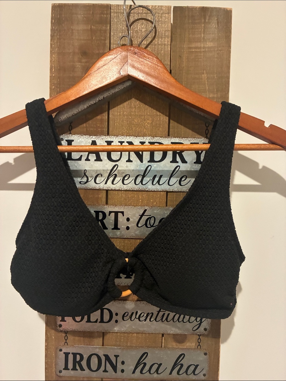 Old Navy Black Textured Tie-Front Bralette with Ring Accent